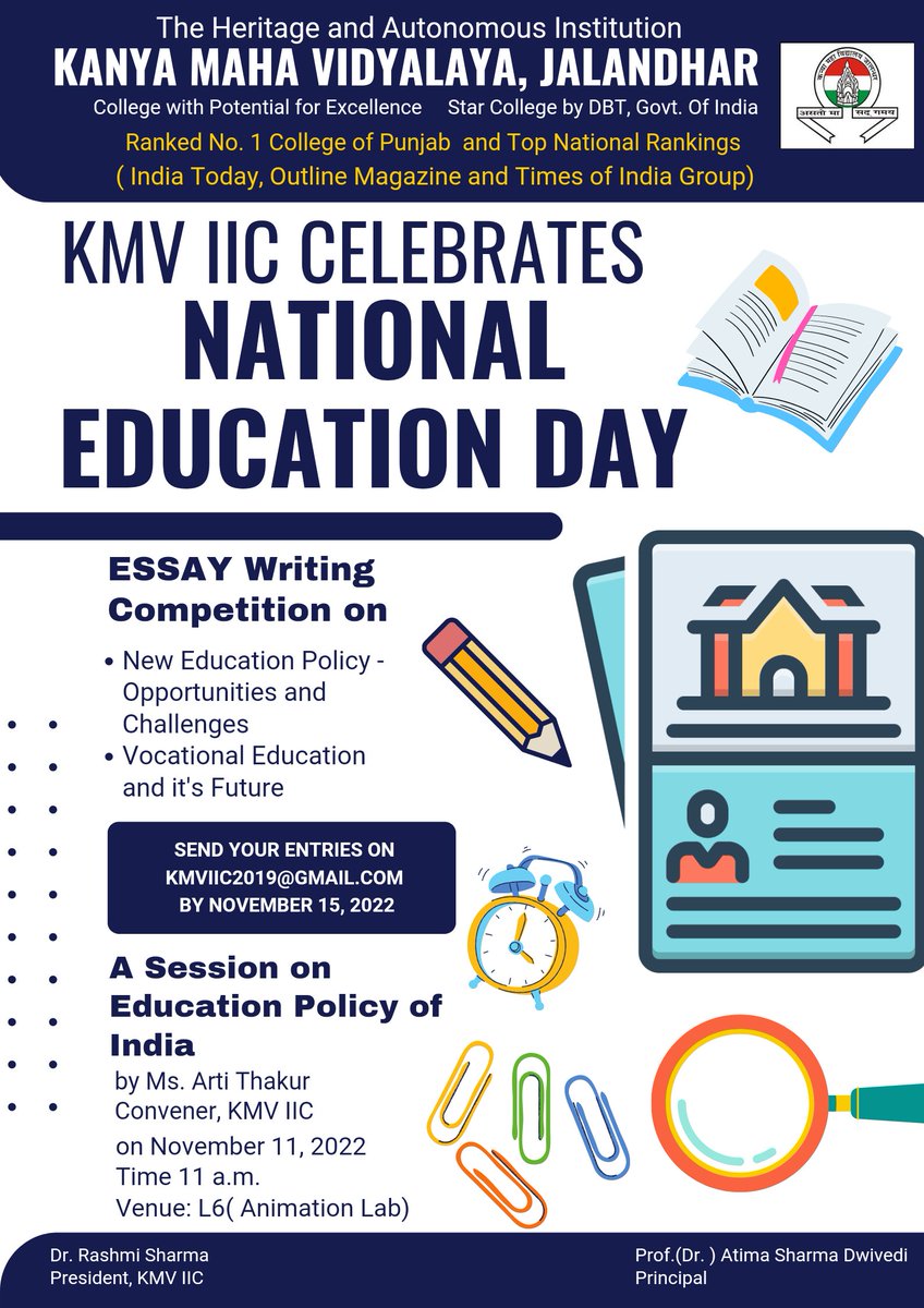 kmviic's tweet photo. KMV IIC celebrates National Education Day. @EduMinOfIndia @mhrd_innovation @rashmi_3a @DwivediAtima https://t.co/iFpT9yIxIs