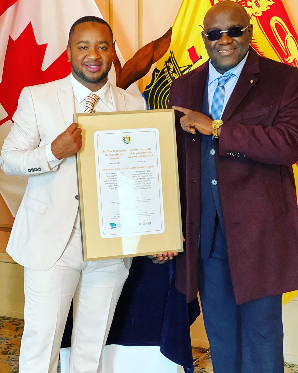 LamineGuirassy's tweet photo. La Guinée sur le toit du monde 🌍. Félicitations à notre compatriote 
@ourymajor pour ce prix de l’excellence. 1er Guineen a remporté le  Prix des droits de la personne du Nouveau Brunswick 2022 au Canada 🇨🇦. Depuis sa création en 1988 il est le 2eme africain a l’avoir. https://t.co/9IlMPbnmgO