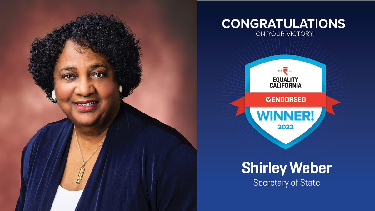 eqca's tweet photo. A big congratulations to @DrWeber4CA on her election victory to serve as Secretary of State. To see how our endorsed candidates did on election night, visit https://t.co/Ndg9nuuiEJ. #MidtermElections #ProEquality #Victory π³οΈβππ₯³ https://t.co/hnMmZFyjWA