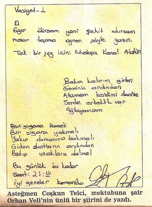 Jandarma Asteğmen Coşkun Telci 25 yıl önce bugün Mardin Savur'da bölücü terör örgütü PKK ile girilen çatışmada şehit oldu. "Eğer ölürsem mezar taşıma aynen şunu yazın: Tek bir şey için Mustafa Kemal Atatürk"