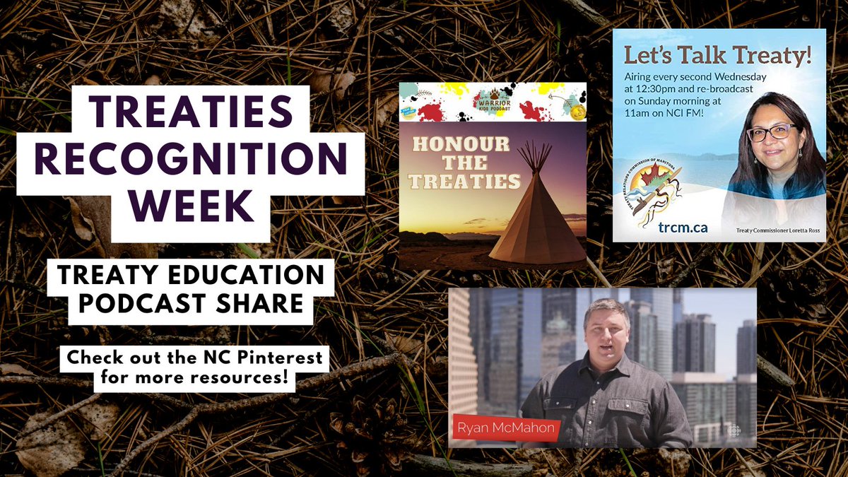 Tune into the @warriorkidspod, Let's Talk Treaty! with @TRCM_Ross, and 12 Steps to Decolonizing Canada with @TalkYellWrite to learn more about treaty rights and relationships this #TreatiesRecognitionWeek!