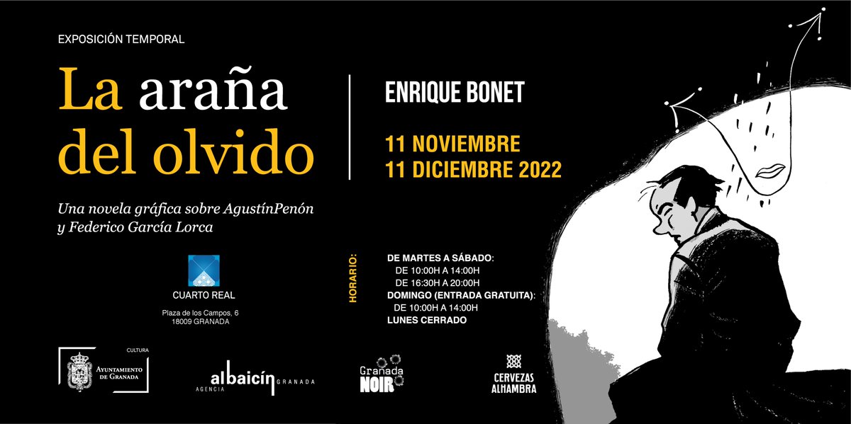 AgenciaAlbaicin's tweet image. Todo preparado para la inauguración en @CuartoReal,  mañana a las 12 h, de la exposición de Enrique Bonet sobre Federico García Lorca en clave de comic o novela gráfica negra ➡️bit.ly/3DOX9mw