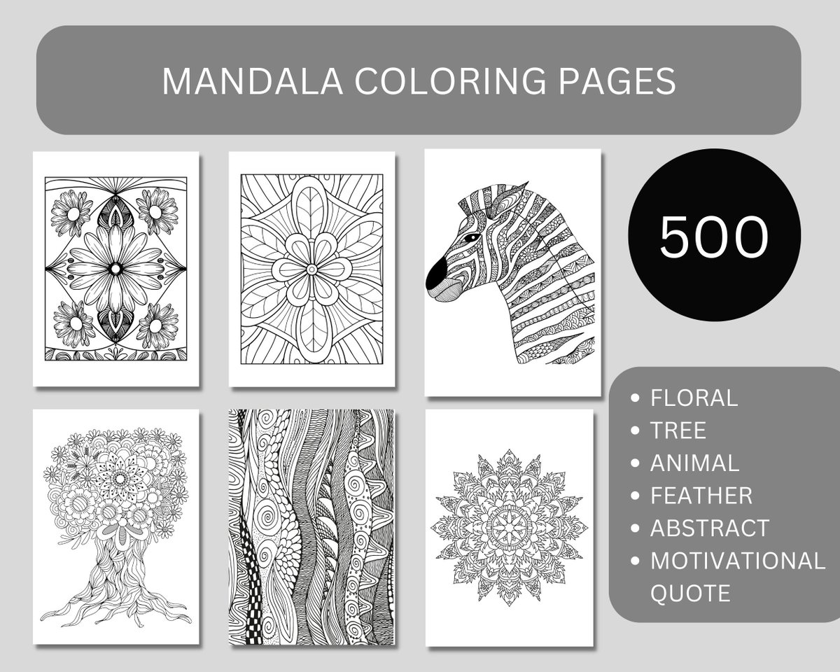 500 Mandala Digital Coloring Pages Bundle for Adults and Children Instant Download, Adult Motivational Quote Coloring Pages etsy.me/3EmowWv #black #christmas #floral #white #digitalcoloring #stressrelief #relaxingcoloring #easycoloring #mandalacoloring