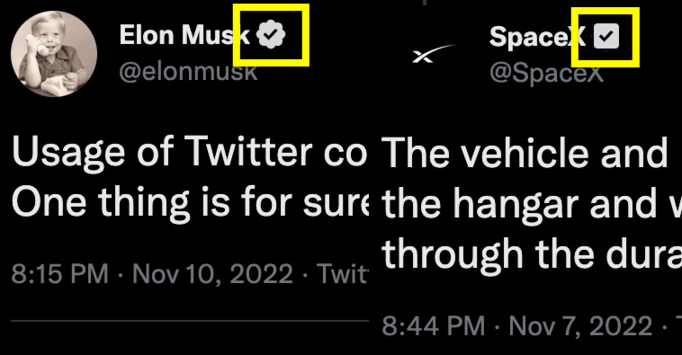 algerts's tweet photo. @elonmusk what if verified official accounts used a square-shaped check mark while verified Twitter users used the existing one? Win-win, both parties are verified while less confusion from a UX point of view. https://t.co/zWlX8oNexM
