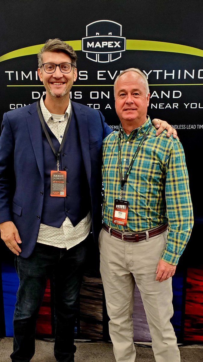 Our Marching Artist Relations Manager John Harvill with artists Rob Ferguson and Mike Lynch at PASIC 2022! #mapexmarching #pasic2022