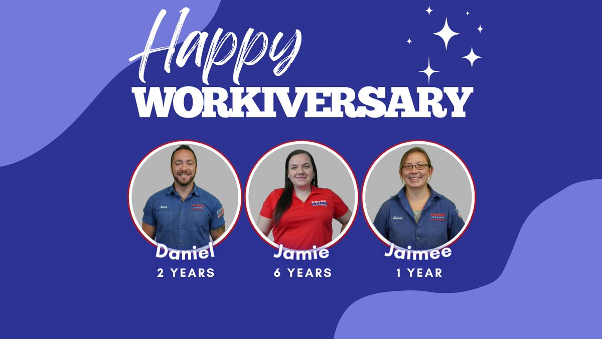 PridePlumbing's tweet photo. 🥳 We have a few anniversaries this month! Please say a warm congratulations to Customer Service Representative, Jamie, Service Plumber, Daniel, and Plumbing Apprentice, Jaimee! Thank you for all that you have done for #ThePridePlumbingTeam! We appreciate it. 😎 https://t.co/Tey6vnoOuP