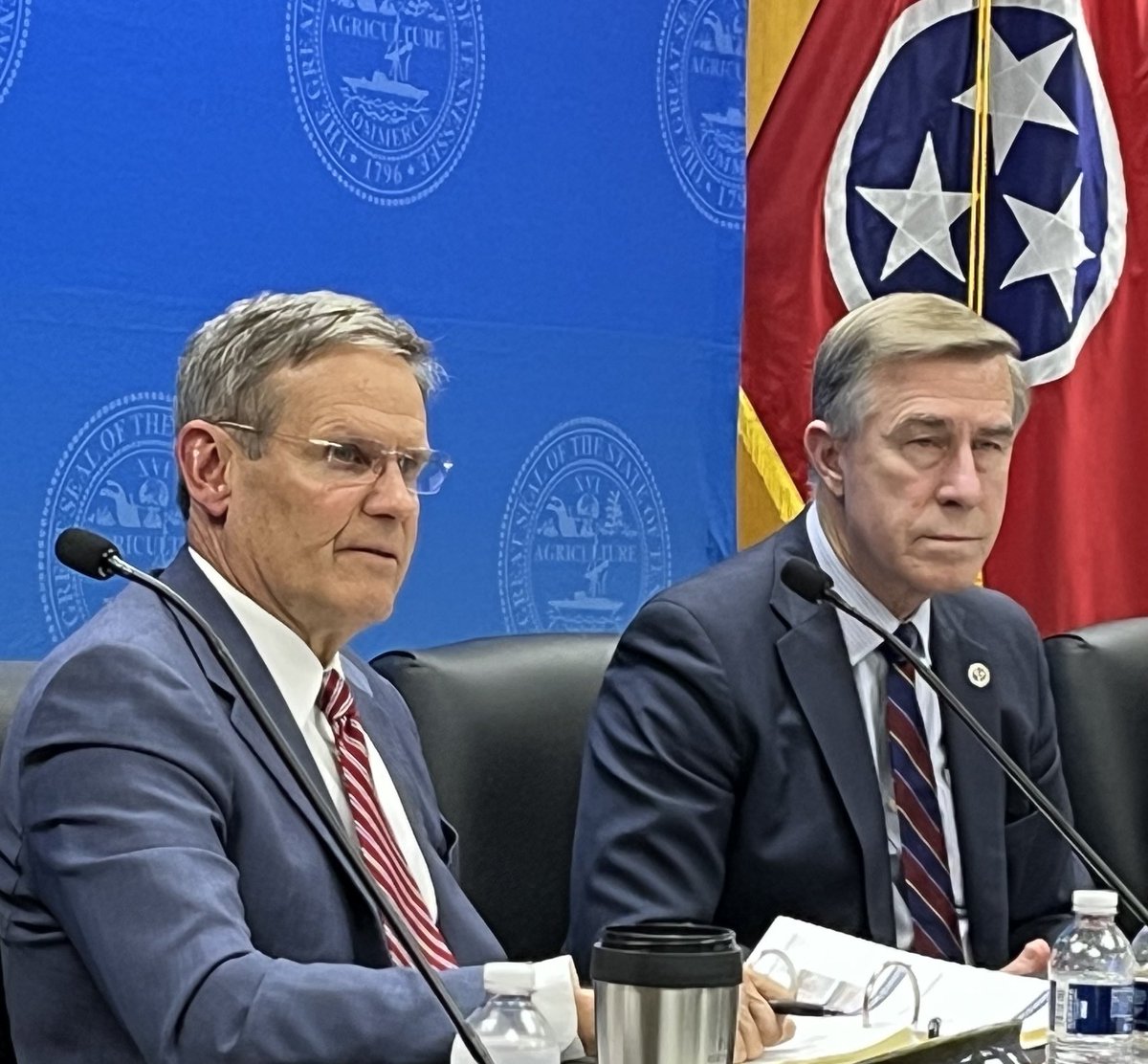TNDeptofFandA's tweet photo. @GovBillLee and @JimBrysonTN this afternoon hearing budget proposals from @TennDGS @TennDGSComm on the road to the 2023-24 budget. #BestManagedState https://t.co/dMlI3ryvBX