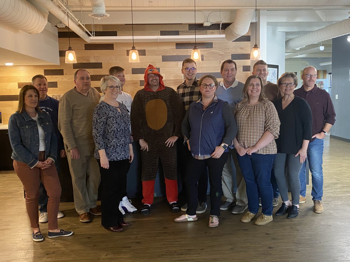 TRG_Marketing's tweet photo. The early bird gets the...#thanksgiving dinner. Here's a look at our annual holiday luncheon with the entire team in town. Great to see former #colleagues and those who work #remotely. (Yes, that's @Shefky in a #turkey costume.) https://t.co/hiSemvqy8w
