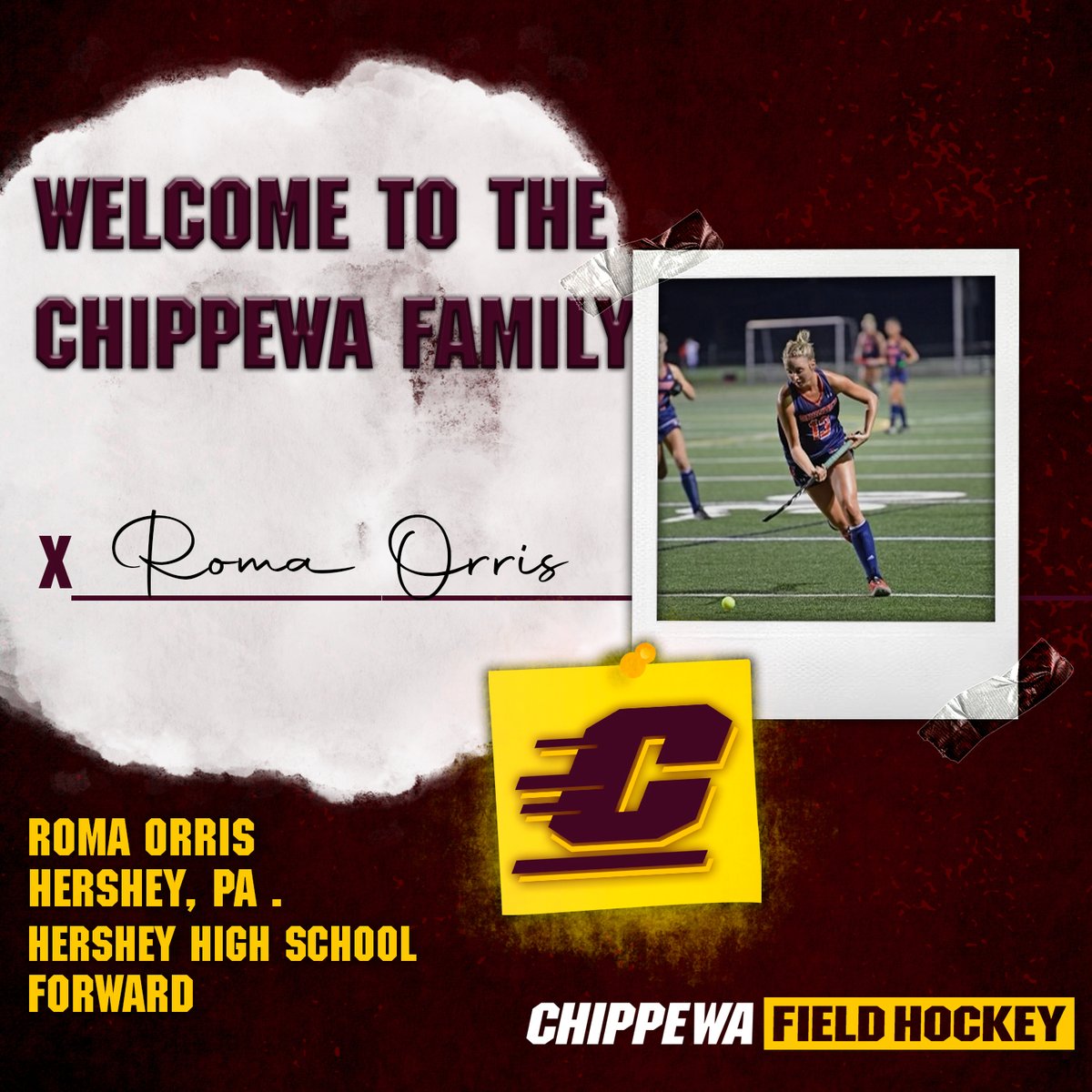 Welcome to Mount Pleasant, Roma 🏡

The forward from Hershey, Pennsylvania will join us in the fall of 2023❗️

#FireUpChips🔥⬆️🏑 | #NationalSigningDay