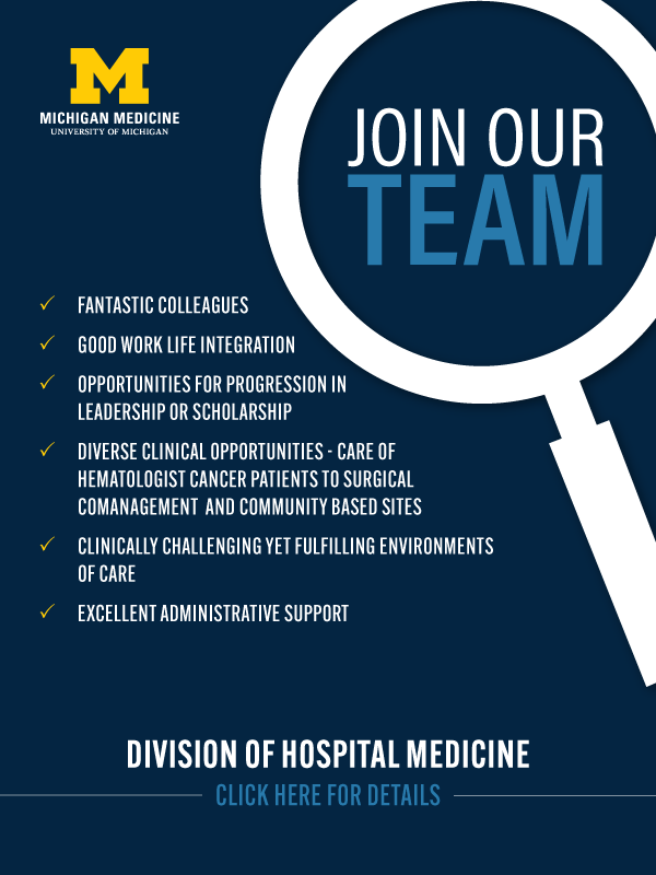 Patient Safety Enhancement Program (UMVA) (@psepumva) on Twitter photo It's recruitment season here in Hospital Medicine!
Are you a #hospitalist looking for a fantastic group to join? U of M Hospital Medicine faculty apps are open!
medicine.umich.edu/dept/intmed/di…
<a href="/UMIntMed/">U-M Department of Internal Medicine</a> <a href="/umichmedicine/">Michigan Medicine</a> <a href="/UM_IHPI/">U-M IHPI</a> It's recruitment season here in Hospital Medicine!
Are you a #hospitalist looking for a fantastic group to join? U of M Hospital Medicine faculty apps are open!
medicine.umich.edu/dept/intmed/di…
<a href="/UMIntMed/">U-M Department of Internal Medicine</a> <a href="/umichmedicine/">Michigan Medicine</a> <a href="/UM_IHPI/">U-M IHPI</a>