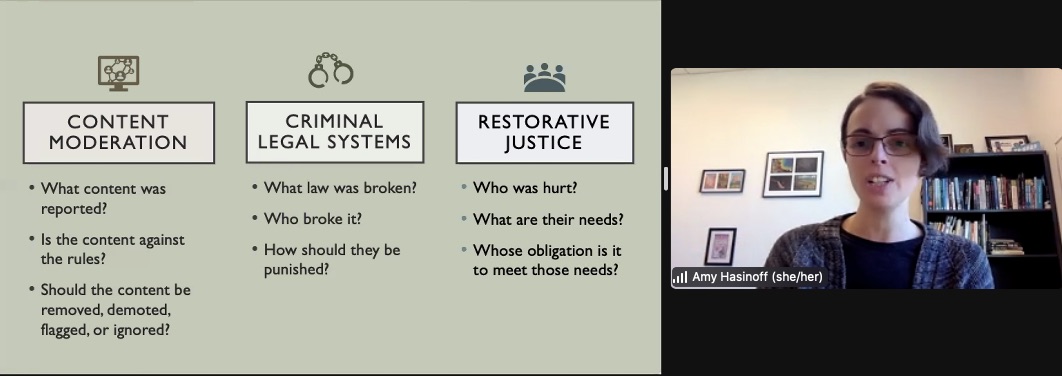 The Mint House - Centre for Restorative Practice (@minthouserp) on Twitter photo Really fascinating event tonight with <a href="/amyadele/">Amy A. Hasinoff</a> exploring ways in which #restorativejustice and #transformativejustice can be used to address online harms. Restorative approaches are so different to what content moderation is currently doing on online platforms. Really fascinating event tonight with <a href="/amyadele/">Amy A. Hasinoff</a> exploring ways in which #restorativejustice and #transformativejustice can be used to address online harms. Restorative approaches are so different to what content moderation is currently doing on online platforms.