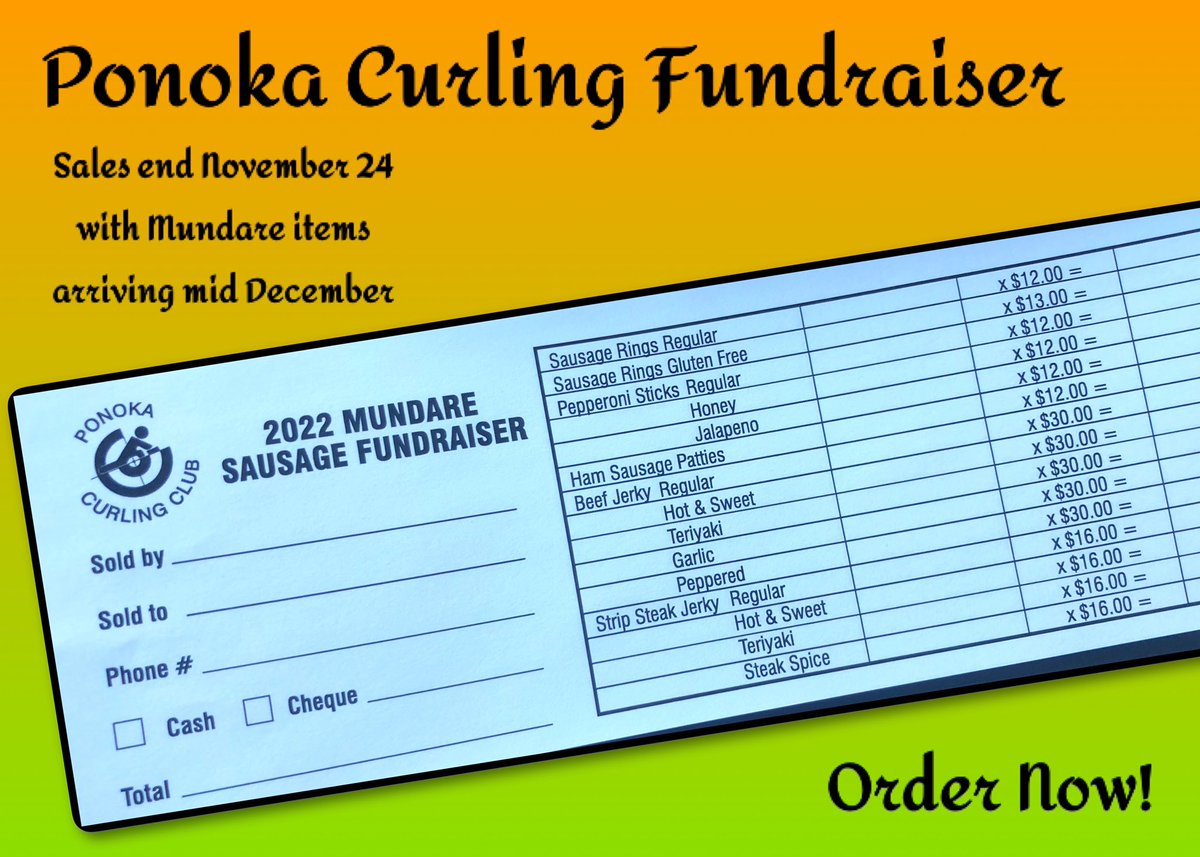 Mundare Sales have begun! Find your favourite Ponoka Curler and order yours today! Sale slips are due back November 24th with the delicious treats arriving mid December.