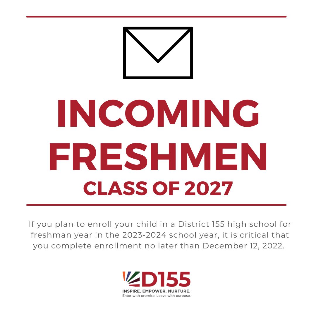 CHSD155's tweet image. ❗INCOMING FRESHMEN - CLASS OF 2027❗

All incoming freshmen will need to enroll using the New Student Online Enrollment (NSOE) system in District 155 for the 2023-2024 school year.

Visit: d155.org/departments/ed…

☎️: 815-455-8510
📧: enrollment@d155.org