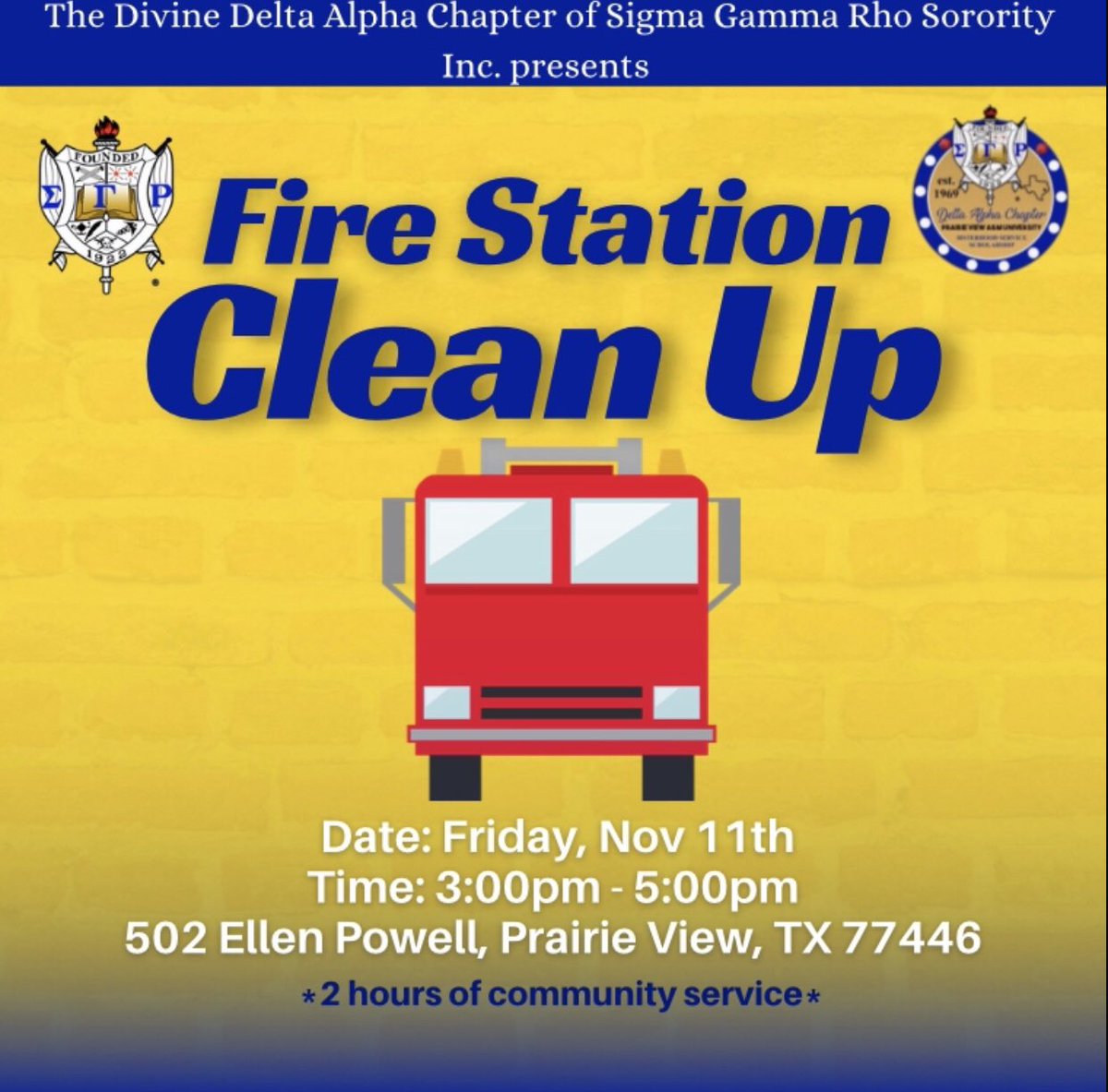 CourdeHampton's tweet image. Need some community service hours? 👀 Well The Poodles got you! Friday nov 11th we will be cleaning up the local fire station 🚒 come join us in serving the people who protect us! 
*2 hours of community service* 

#sgrho100 #DeltaAlpha #sigmagammarho #pvamu #pv