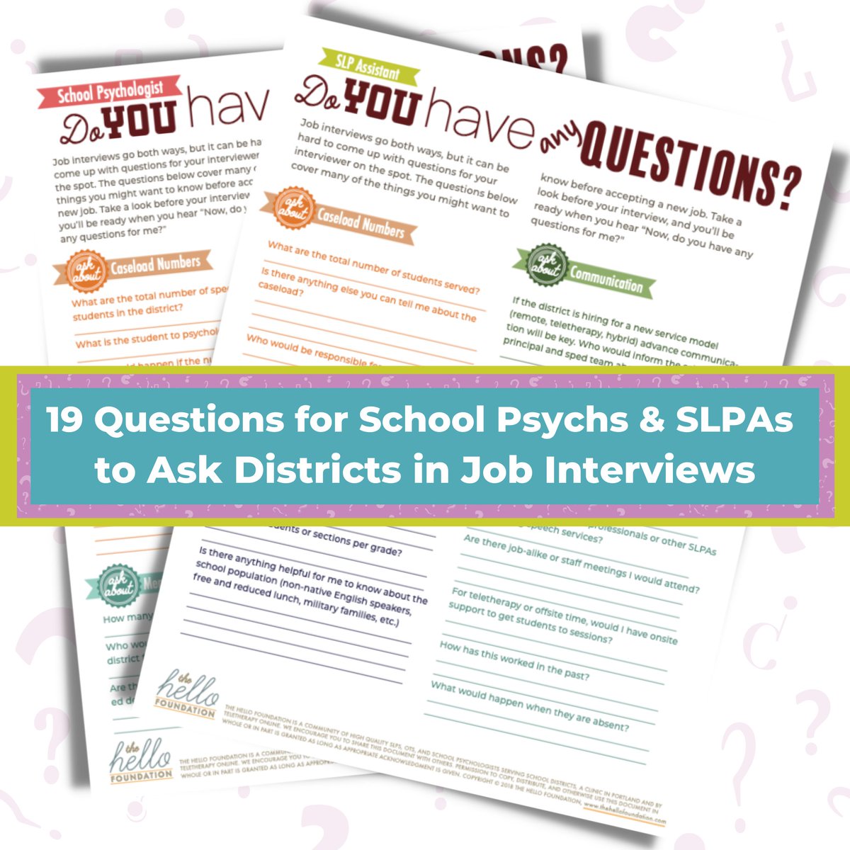 TheHelloFound's tweet image. We're sharing all kinds of goodness this week in honor of School Psych Week! Interviewing for a school psychologist or SLPA position? Grab this free printable! #SchoolPsychWeek #SchoolPsych ow.ly/GUXS50LuYjn
