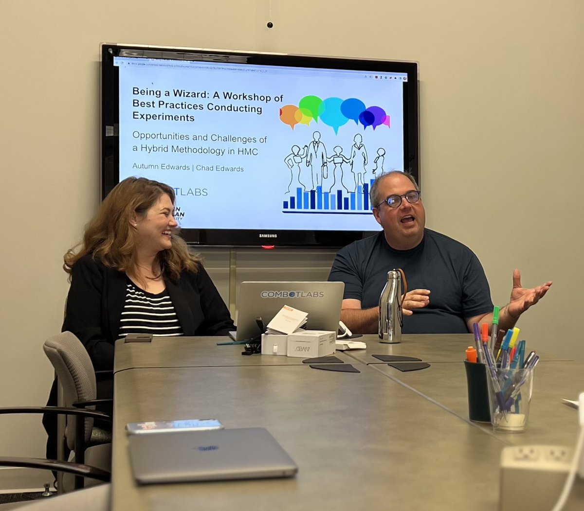 ucsbcits's tweet image. In today&apos;s workshop, Drs @edwardschad and @autumnedwards present on the Wizard of Oz methodology used in many HMC experiments.