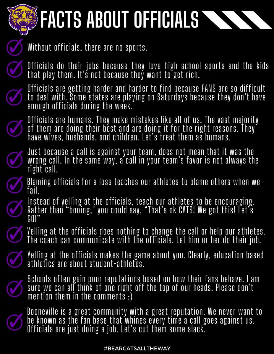 Per our Athletic Director

🔥Booneville School District is taking a strong stance in support of our athletic officials.  Please read this if you plan on attending any of our athletic events this year.  

 1/2