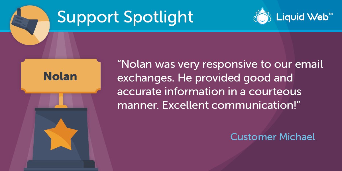 LiquidWeb's tweet image. Nolan is one of our great helpers!

#MostHelpfulHumansInHosting #MostHelpfulHumans #LiquidWebSupport #Support #SupportSpotlight #HereToHelp