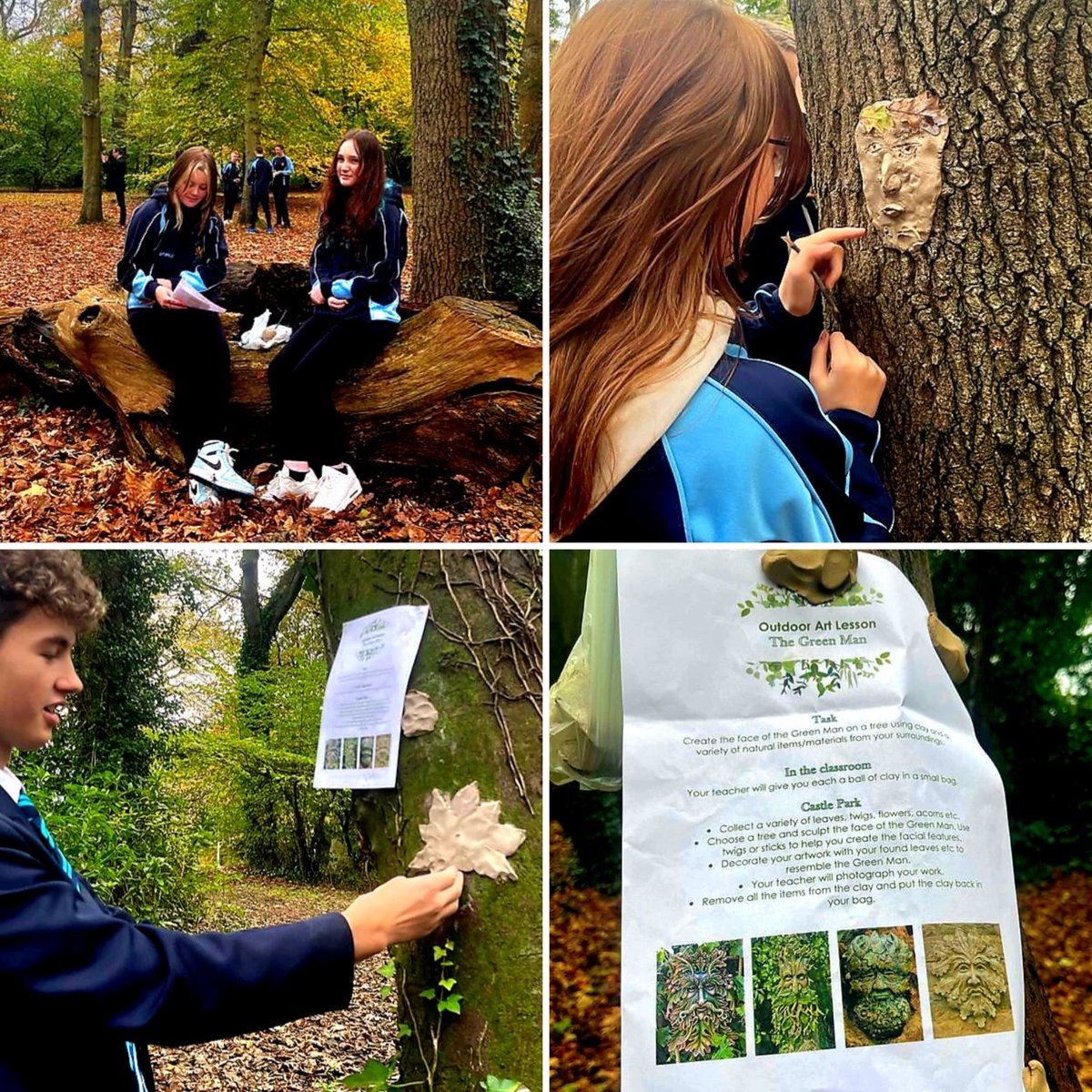 What a fantastic morning we had with 10R2 and 10C1. As part of our  Cultural Art Unit, we created Green Man sculptures on the trees. There were so many beautiful, creative outcomes and everyone had a great time. 🍃 🍂 🍁 🍃