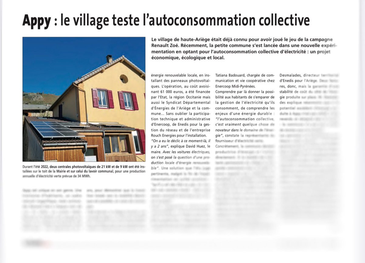 ☀️#solaire en #autoconsommation collective à la Une de <a href="/lagztariegeoise/">La Gazette ariégeoise</a> ce 11/11 
Une réalisation 🐞 Rouch Energies @froniussolar 
<a href="/SOLARWATTFrance/">SOLARWATT FRANCE</a> 
Projet citoyen financé par l'État <a href="/Prefet09/">Préfet de l'Ariège</a> <a href="/Occitanie/">Région Occitanie</a> <a href="/Sde_09/">SDE 09💡🌏</a>
accompagné par @EnercoopMIP
#transitionenergetique #DerrièreLaPrise