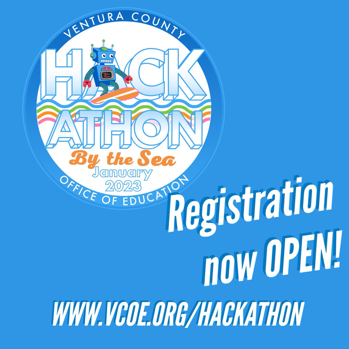 Ss, have you registered for Hackathon by the Sea, 2023, yet? Register at vcoe.org/hackathon by December 16 and you are guaranteed some great SWAG (so invite friends)! @VenturaCOE @VCOEEdTech @cathyreznicek @techmaestra @CareerEdCenter