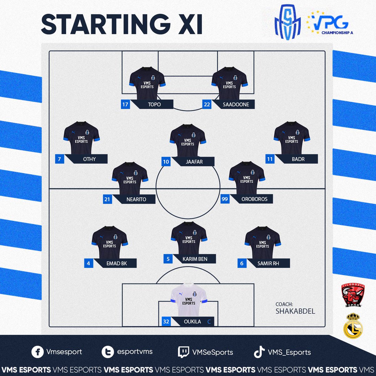 Here’s how we line up for today’s fixtures. The squad is looking for 6points to advance in the league table <a href="/Filodoxiaesport/">Filodoxia esport (PS5) 🎮</a>
<a href="/LosGalacticosRD/">Los Galacticos</a>
The games will be transmitted live on : 
twitch.tv/vmsesports

Let’s gooo ! 

#ExpectTheSquad
<a href="/VPGEurope/">Virtual Pro Gaming | Europe</a>