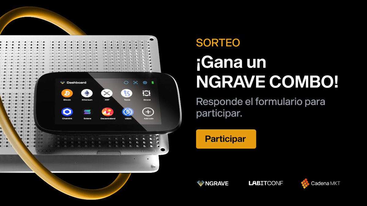 🔥¡Sorteamos un NGRAVE COMBO! 🔥

¿Te gustaría ganar un #ZERO y un backup #GRAPHENE 🔐? Sigue los siguientes pasos para participar del #sorteo ⤵️

💥 Sigue la cuenta <a href="/NGRAVE_ES/">NGRAVE_ES</a> 
🔃 #RT a esta publicación
📝 Responde el siguiente formulario 👇
ngrave.io/es/page/lp/lab…

¡Éxitos! 🍀