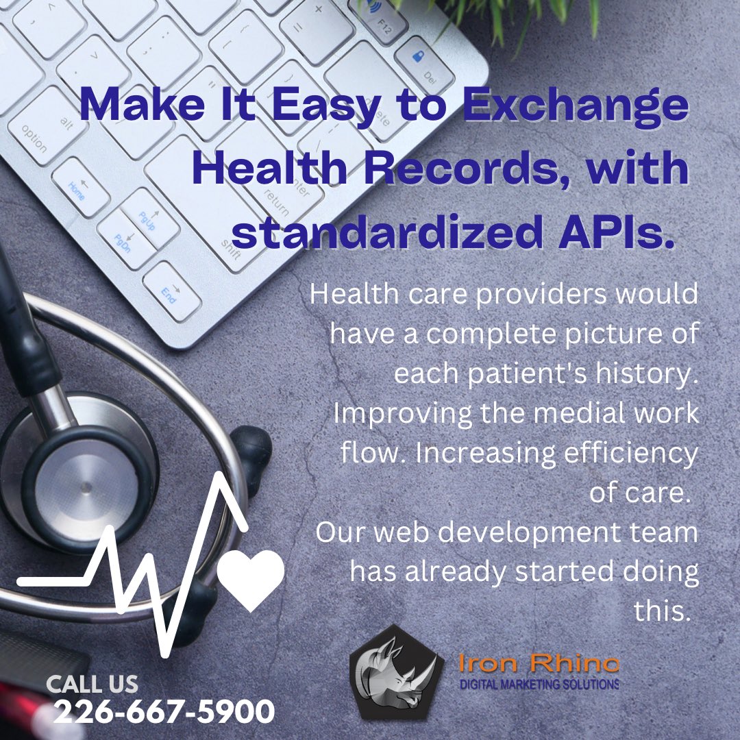 IronRhinoDig's tweet image. Make It Easy to Exchange Health Records, with standardized APIs. 

Health care providers would have a complete picture of each patient&apos;s history. Improving the medial work flow. Increasing efficiency of care. 

#healthcareapi #healthcareinnovation #webdevelopment #webapplication