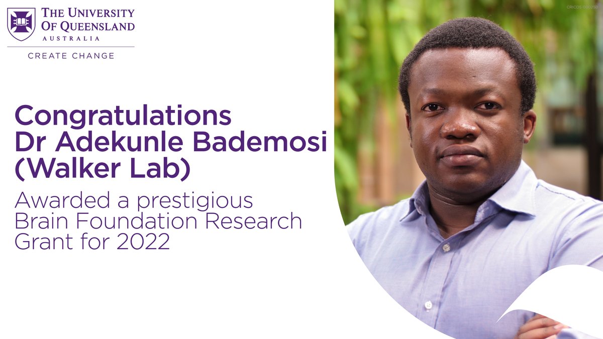 Queensland Brain Institute, UQ (@qldbraininst) on Twitter photo Dr Adekunle Bademosi (<a href="/kunlebade/">Adekunle Bademosi</a>) will be using the grant from the <a href="/brainfoundoz/">Brain Foundation</a> to make discoveries about Motor Neurone Disease (MND) and frontotemporal dementia at QBI.
#QBI #Dementia #MND #BrainFoundation #WalkerLab Dr Adekunle Bademosi (<a href="/kunlebade/">Adekunle Bademosi</a>) will be using the grant from the <a href="/brainfoundoz/">Brain Foundation</a> to make discoveries about Motor Neurone Disease (MND) and frontotemporal dementia at QBI.
#QBI #Dementia #MND #BrainFoundation #WalkerLab