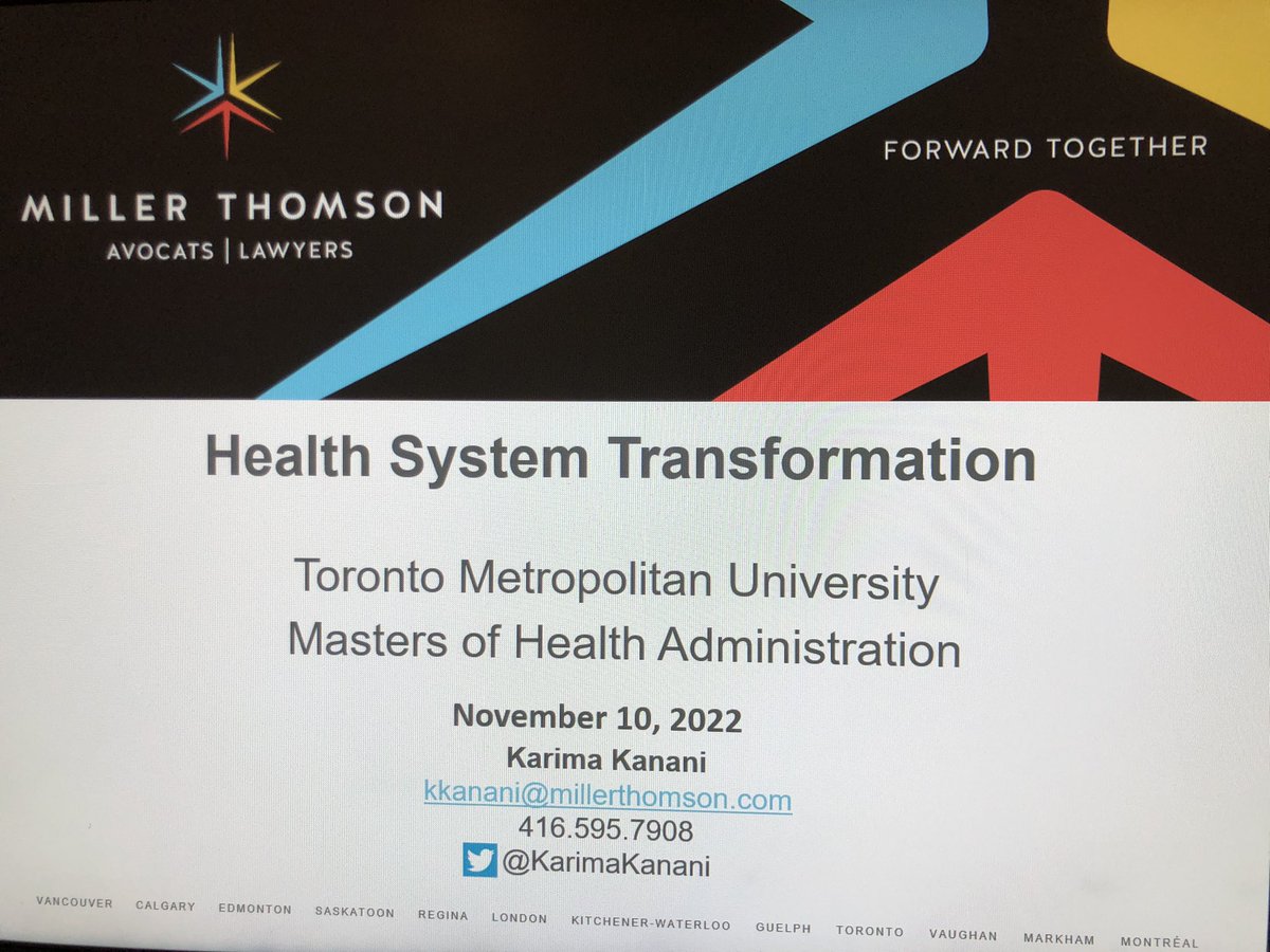 Honoured to deliver Guest Lecture for <a href="/TorontoMet/">Toronto Metropolitan University</a> Masters of Health Administration on “Health System Transformation”. How will you lead today for the health system of tomorrow? #healthsystems #thoughtleadership