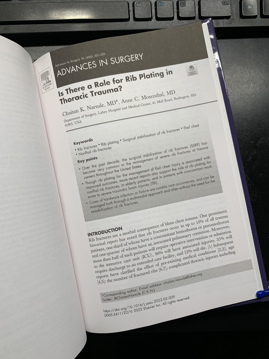 ChaitanNarsule's tweet photo. Thrilled for the opportunity to contribute to the literature on this important topic! (Thanks @AnneMosenthalMD for the invite!) #ribplating #thoracictrauma https://t.co/FqpqUNkQ3i