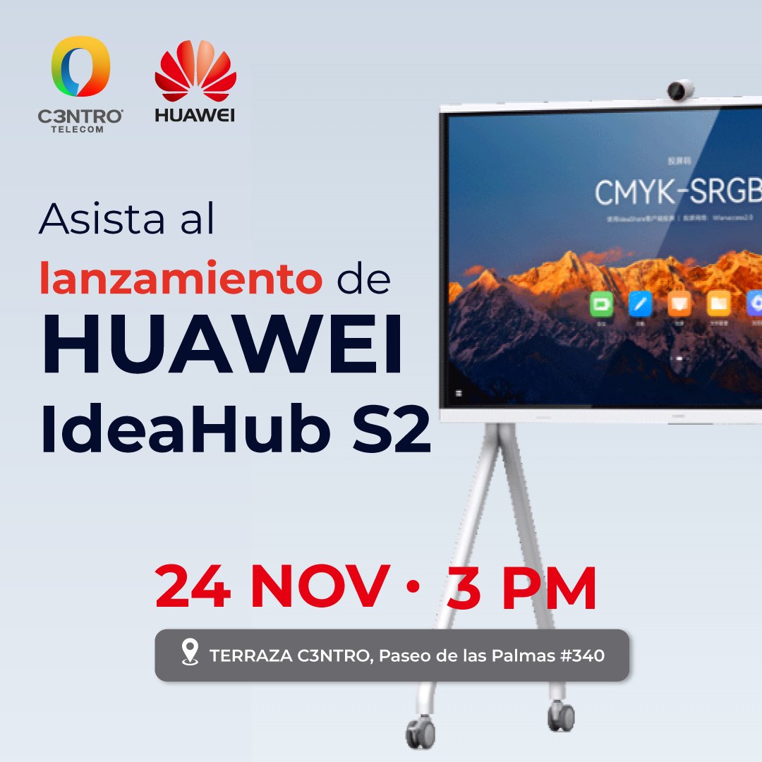 c3ntrotelecom's tweet image. ¡Llega la nueva #Huawei IdeaHub S2 a #C3ntro Telecom!  
Acompáñenos en su lanzamiento este 24 de noviembre, 3:00 pm y descubra la nueva oferta de videoconferencia para colaboración en México.

Regístrese aquí: hubs.ly/Q01s3pps0

#IdeaHubS2 #weareC3ntro #Videoconferencia