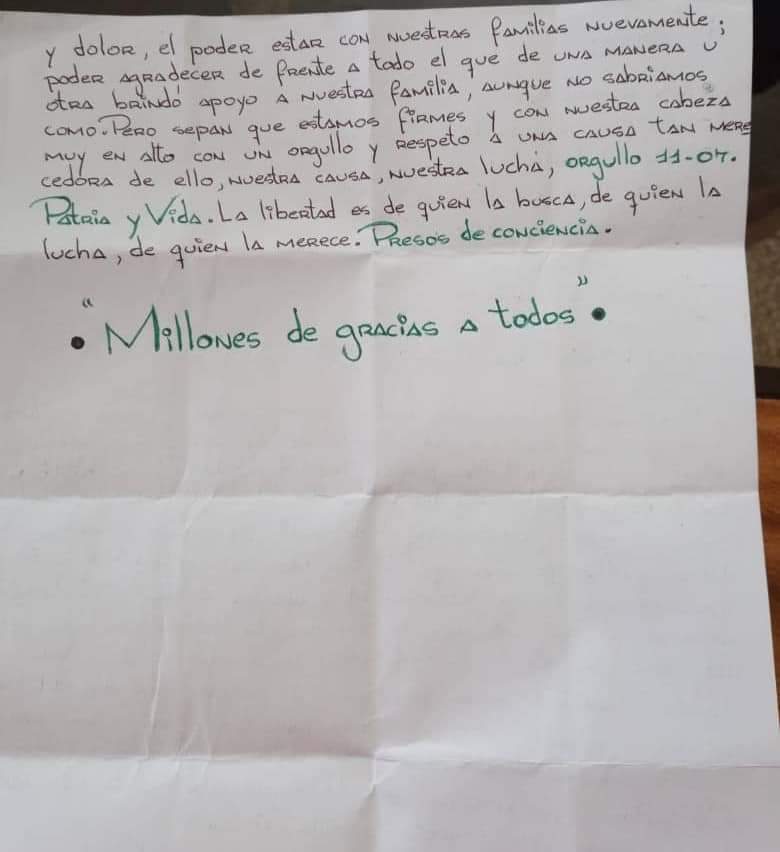 Está es una carta de agradecimiento al mundo entero, y a todo aquel que ha apoyado la causa por la injusticia cometida  con estos jóvenes y con los demás presos políticos #LibertadALosPresosPoliticos