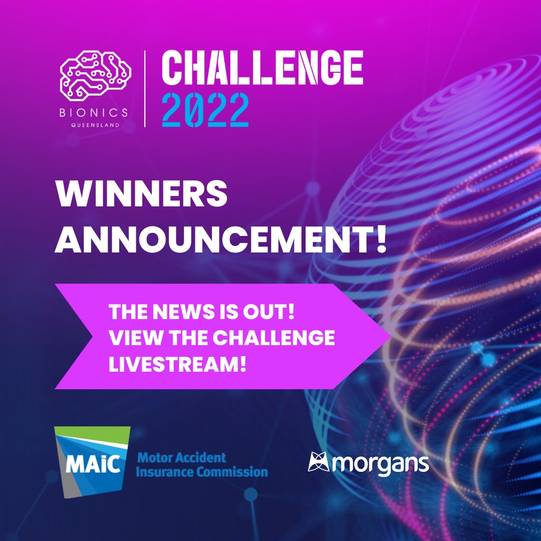 BionxGamechange's tweet photo. The news is out! Congratulations to Queensland Prize Winners in Bionics Challenge 2022. View all winners in our Grand Challenge livestream! Visit https://t.co/DHz6eFStXr

#bionic #medtech #medicaldevices #innovation #implants #bionicmobility #neurotech #traumaticbraininjury https://t.co/552BOoqvF2