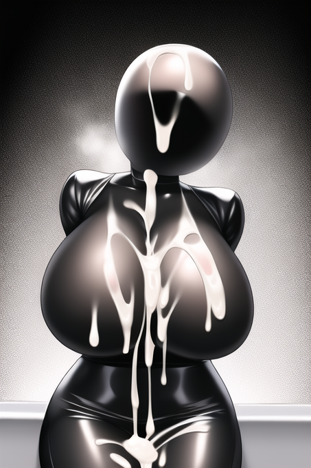 ぶっかけ描写の研究としてAIに描かせてる爆乳全身黒タイツ超人 