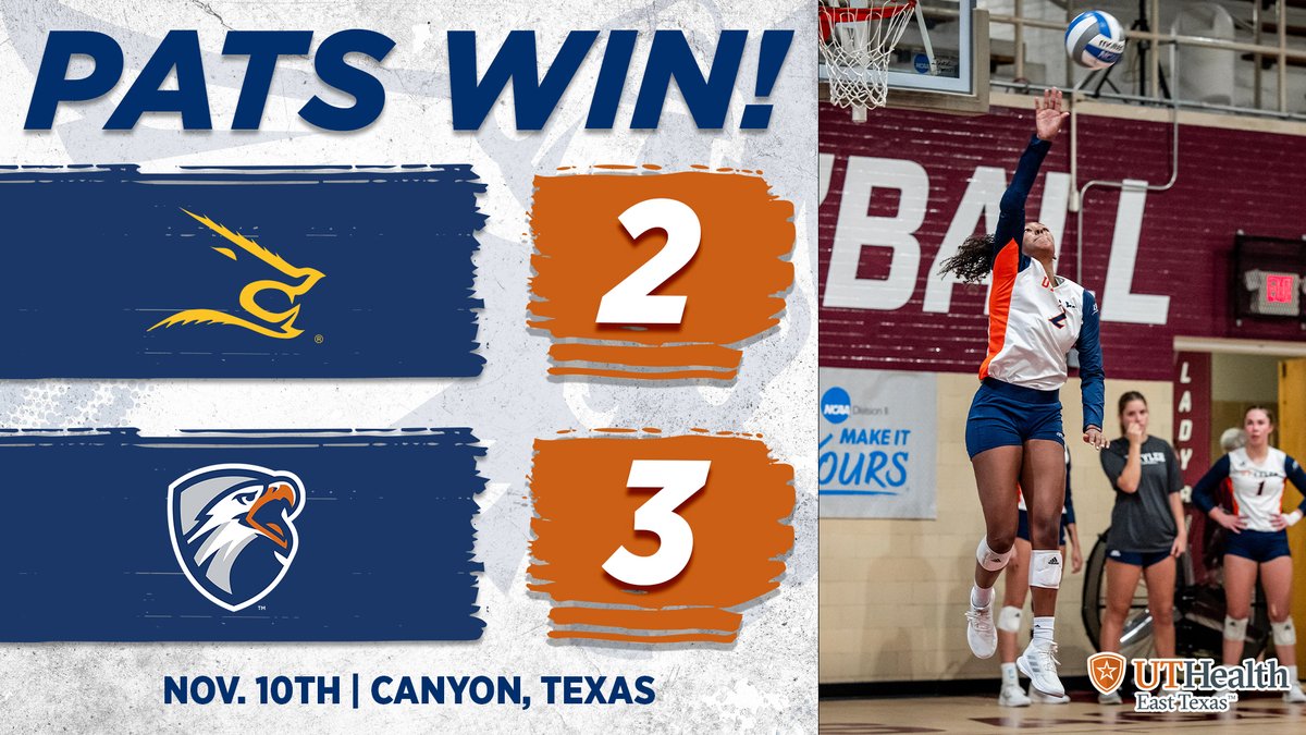 UT Tyler Patriots (@uttylerpatriots) on Twitter photo VB | <a href="/uttyler_vball/">UT Tyler Volleyball</a> wins in extra points in the fifth set, 17-15, after a furious Texas A&M-Kingsville comeback in the match to advance to tomorrow's semifinals. Mikayla Ware goes for 22 kills and 20 digs to lead the Patriots on the night!
#SWOOPSWOOP VB | <a href="/uttyler_vball/">UT Tyler Volleyball</a> wins in extra points in the fifth set, 17-15, after a furious Texas A&M-Kingsville comeback in the match to advance to tomorrow's semifinals. Mikayla Ware goes for 22 kills and 20 digs to lead the Patriots on the night!
#SWOOPSWOOP