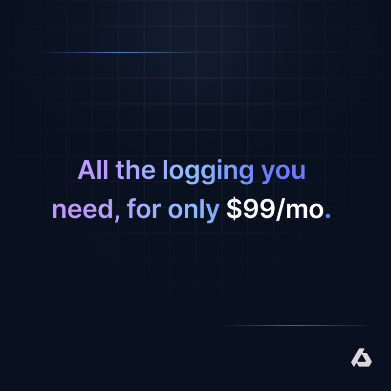 AxiomFM's tweet photo. Compare your current logging solution to our $99/mo plan:

▶︎ 5 TB of monthly ingest included
▶︎ 90 days of data retention
▶︎ Unlimited users, sources, &amp; hosts
▶︎ Advanced querying with APL
▶︎ $99/mo, 14-day free trial

Axiom is logging, solved.