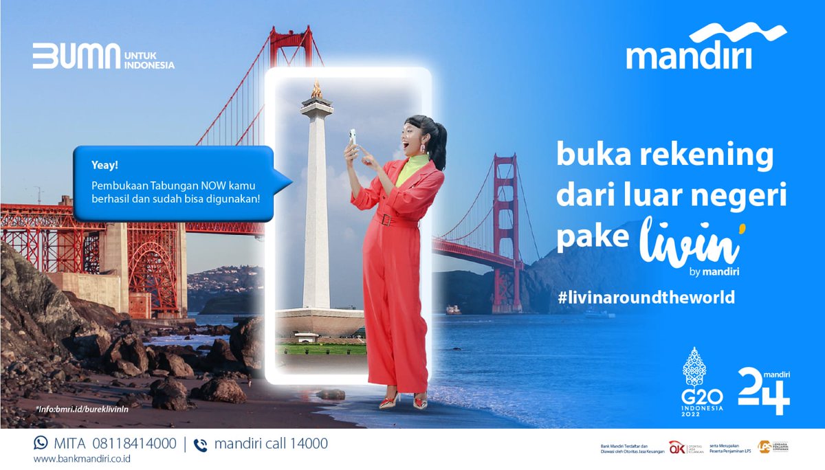Gk bìngung deh skr mau byr²/transfer hingga investasi, sekalipun km lagi di LN,dgn fitur Global di aplikasi Livin' by Mandiri,kini WNI di 118 negara bs nikmati layanan tersebut,cukup daftar via aplikasi,siapkan simcard setempat dan e-ktp 

Bank Mandiri #LivinAroundTheWorld