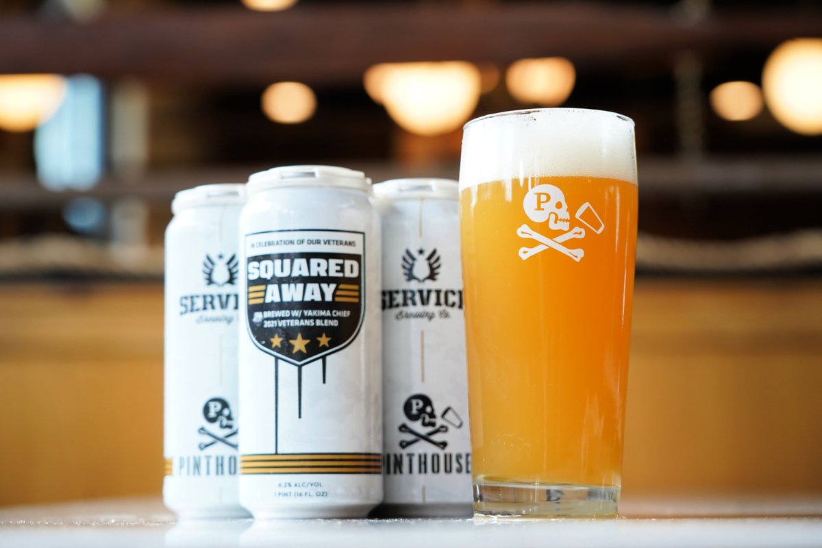 PinthousePizza's tweet image. To celebrate our amazing veterans, we are releasing Squared Away IPA (6.2% ABV - $18/4-pack). This collaboration with @ServiceBrewing out of Georgia uses a special Veterans Blend provided by YCH Hops and debuts on Veterans Day. Can sales start at 11:00 AM tomorrow.