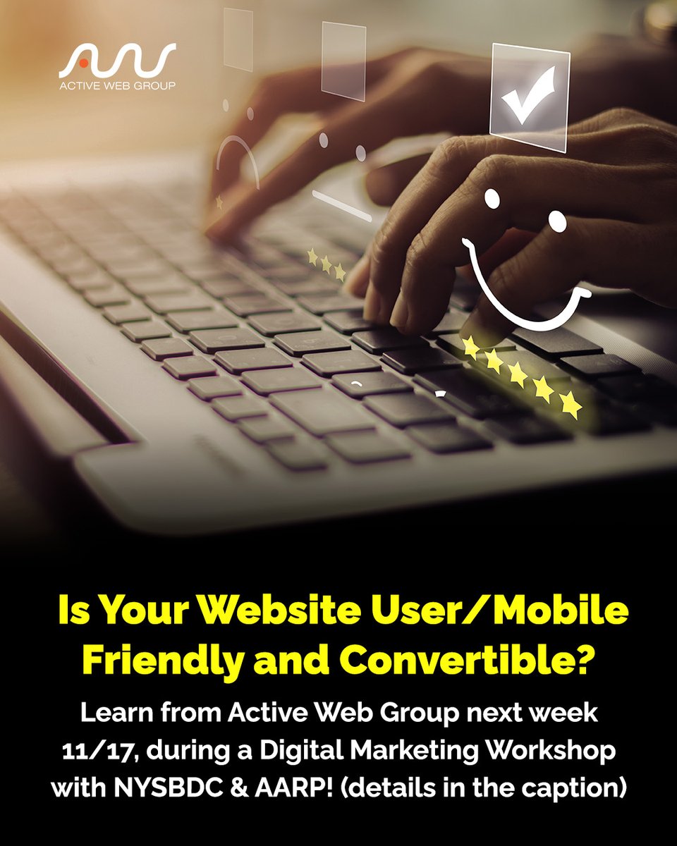 awg's tweet photo. Join us next Thursday, November 17th from 11 am - 12 pm, for a value packed workshop featuring two of Active Web Group's top specialists, Scott Forde, President of Active Web Group, and Frank Corrao.
Sign Up ๐
https://t.co/CvgdWFeJ6M
#activewebgroup #webdesign #seo https://t.co/S8gQ0wKvrS