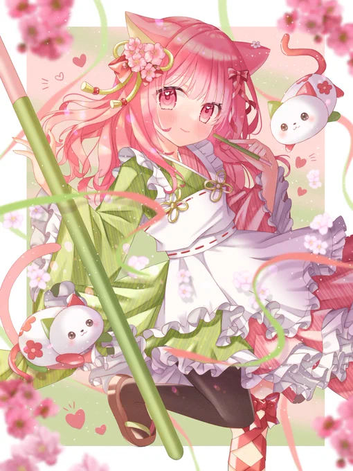 桜抹茶ポッキー美味しいよCherry Blossom Matcha Pocky is delicious.#ポッキーの日 #illust 