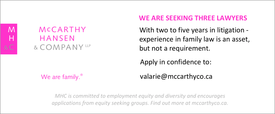 McCarthyHansen's tweet photo. We are looking to hire three family law lawyers!
Please reach out to us with your application and/or questions. https://t.co/v3LDkrpXi2