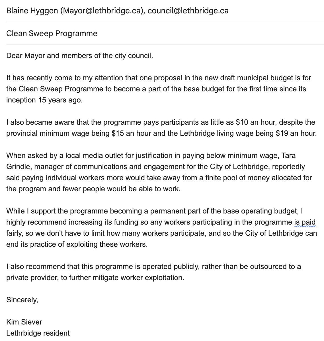 Kim Siever on Twitter: "I just sent this letter to the Lethbridge City  Council https://t.co/CdVN5qtLe7" / Twitter