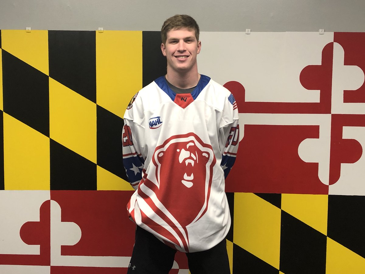 BlackBearsNAHL's tweet photo. Our own Air Force Academy Commit, Sam Stitz, looking sharp in our Veteran's Day Jerseys! 😏 We can't wait to see these in action! 

You can bid on your favorite jersey with proceeds going to the Maryland Military &amp; Civilian Spouses' Club! 

Auction Link ➡️ https://t.co/KwaKNbWXkF https://t.co/8dn0cMlA9L