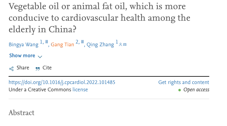 AlpacaAurelius's tweet photo. Vegetable oil users had double the rate of cardiovascular disease in this study...

It's time everyone admits they have it totally wrong.

"The prevalence of ASCVD in vegetable/gingili oil users (31.68%) was higher than that in lard/other animal fat oil users (17.46%)" https://t.co/th0Wm6yl5U