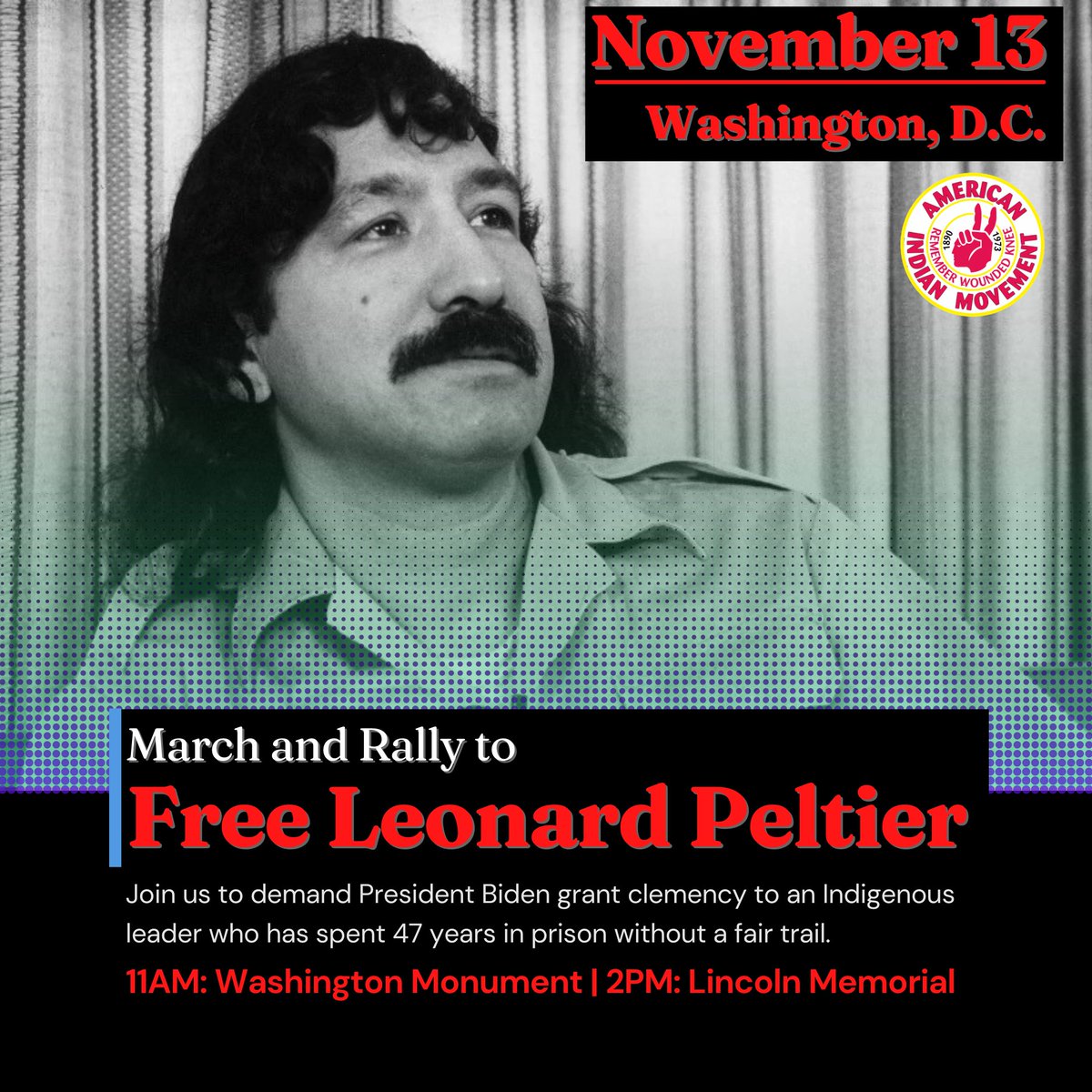 SDonziger's tweet photo. Attending this rally Sunday to support Indigenous leader Leonard Peltier who has spent 47 years in prison after being denied a fair trial. Evidence strongly suggests he was framed by the FBI.

President Biden: free him now. @PeltierHQ
https://t.co/1FQRt4i9DS https://t.co/zIVxu88OeK