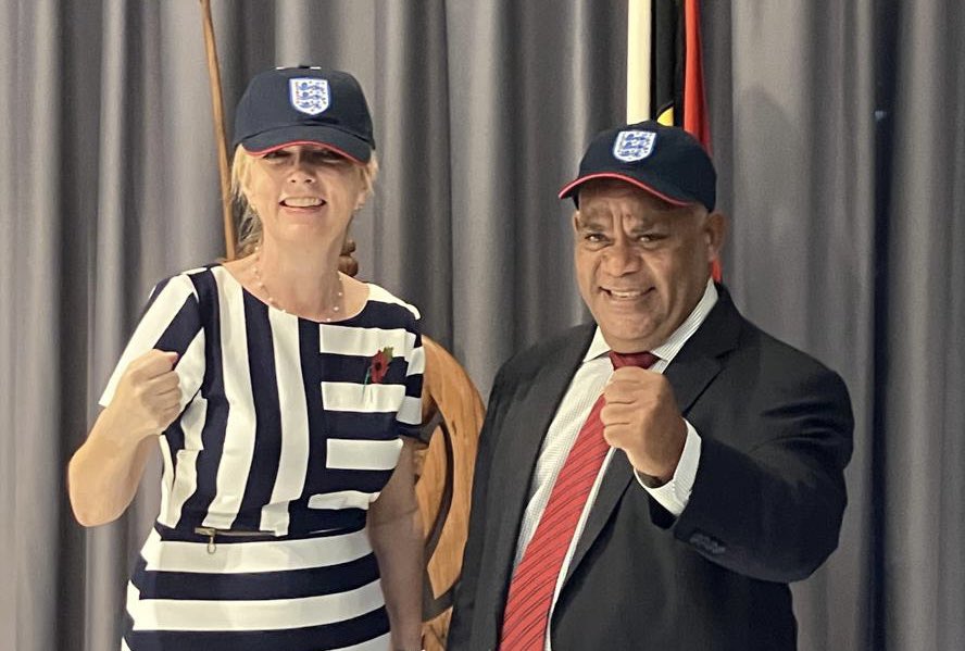 Great to make my introductory call on Hon. Jotham Napat, #Vanuatu’s new Minister of Foreign Affairs & diehard #England fan! #ThreeLions #FIFA2022 @England