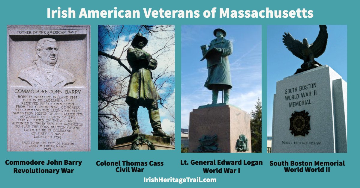 This #VeteransDay, November 11, visit 4 #Boston memorials that honor #irish-born + #IrishAmerican war heroes, from the 18th century to the present. @MassDVS @BostonVets @IrishVeterans1 @EdforBoston @SenatorMikeRush @Massport @IrishEcho #WWI #WWII irishmassachusetts.blogspot.com/2022/11/irish-…