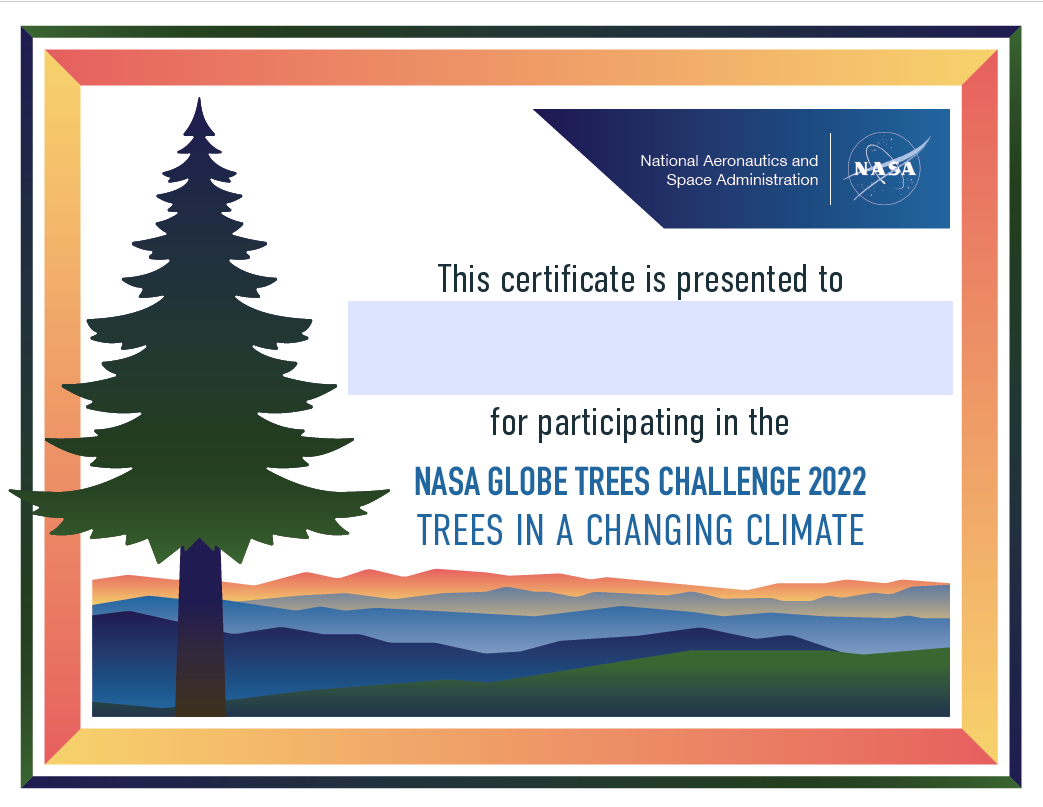 GLOBEProgram's tweet photo. The NASA GLOBE Trees Challenge 2022: Trees in a Changing Climate concluded 11 November. We would like to thank all those who participated.
If you did participate, you can now download your customizable certificate. It can be accessed at: https://t.co/AKM0pjwXxi #TreesChallenge https://t.co/Tgh2fXHbBo