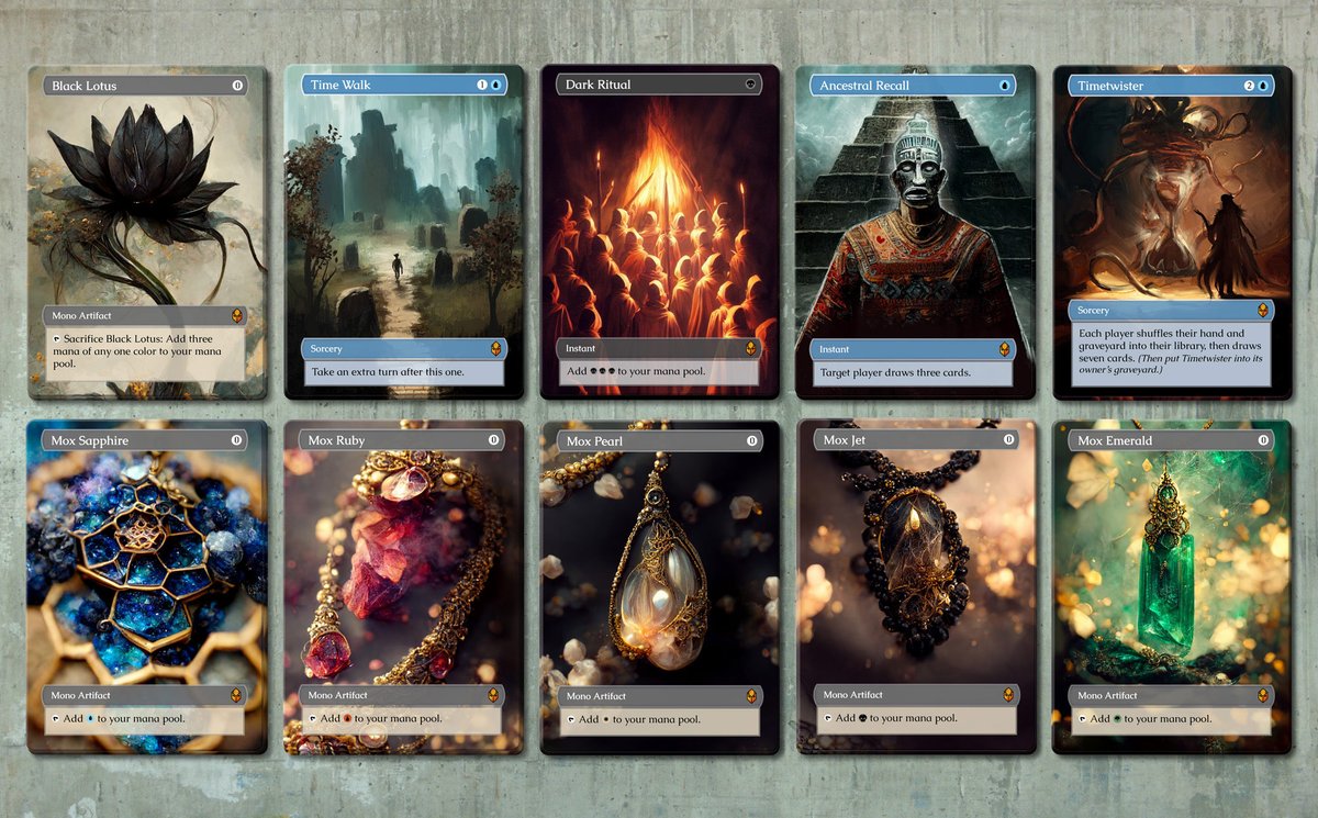 DarkOpafaf's tweet photo. Oh look, a Power 9 set that won't cost you $1000.. Perfect for Cube and Commander... https://t.co/v2hjdYNpGh

#ttrpg #MTGArt #mtgproxy #magicproxy
#MTGPauper #MTG #MagicTheGathering #cEDH #MTGArena #mtgsecretlair #MTGEDH #EDH #Mtgproxy #MTGPioneer #art https://t.co/IlpVqEMJ3m